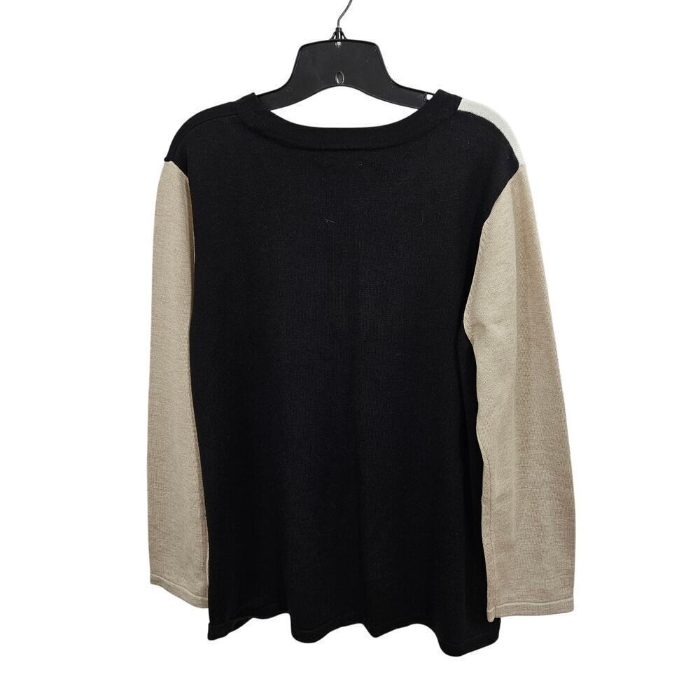 CALVIN KLEIN Women's Colorblock Crewneck Sweater Size XL Black White Tan - Picture 2 of 6
